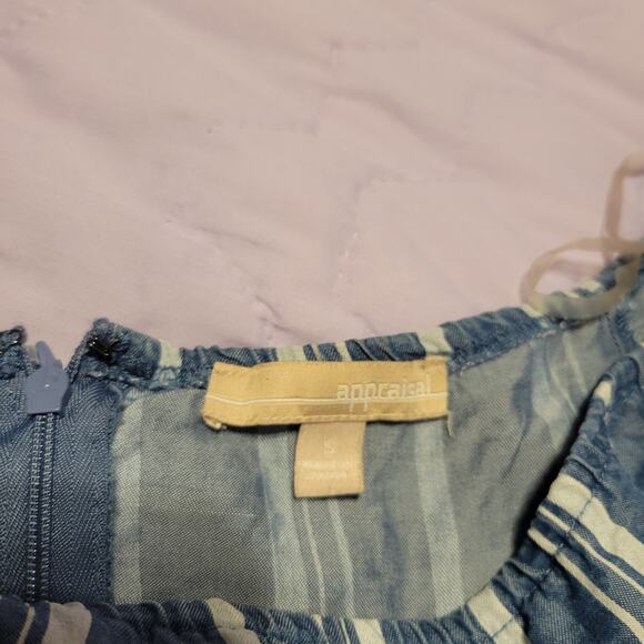 Appraisal Womens Blue Stripe Off Shoulder Shirt Flounce Bell Sleeve Imported Sm - Picture 3 of 8